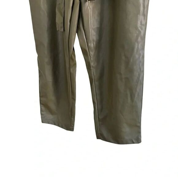 Who What Wear Olive Green Ankle Pants Belted Faux-Leather Paper Bag Trouser 16 - Picture 7 of 14